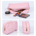 Cross print PU Twill makeup bag/Metal zipper makeup bag/Small pink polka dots waterproof printed makeup bag